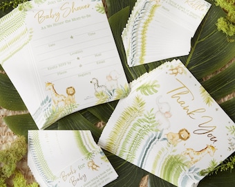 Safari Baby Shower Invitation & Thank You Cards (Set of 20)