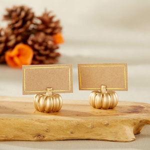 Gold Pumpkin Place Card Holder with DIY Place Cards (Set of 12)