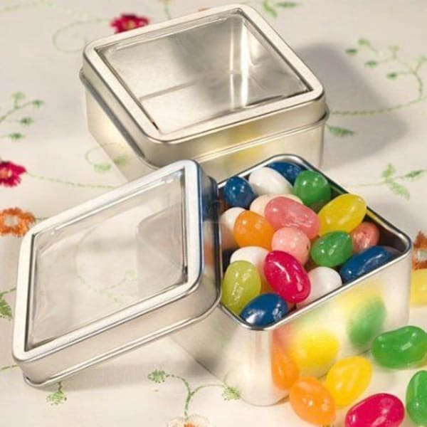 DIY Clear Top Square Silver Metal Tin  (Set of 12)