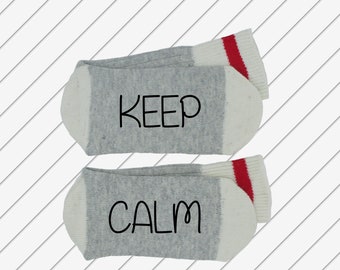 Keep ~~~ Calm - Funny Socks - Novelty Socks - Word Socks - If You Can Read This - Calm - Rest