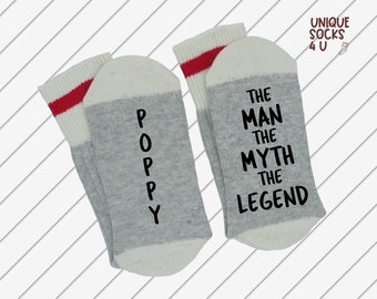 Poppy ~~~ The MAN The MYTH The LEGEND, Novelty Word Socks, Funny Word Socks, Men, Poppa, Gift, Grandpa