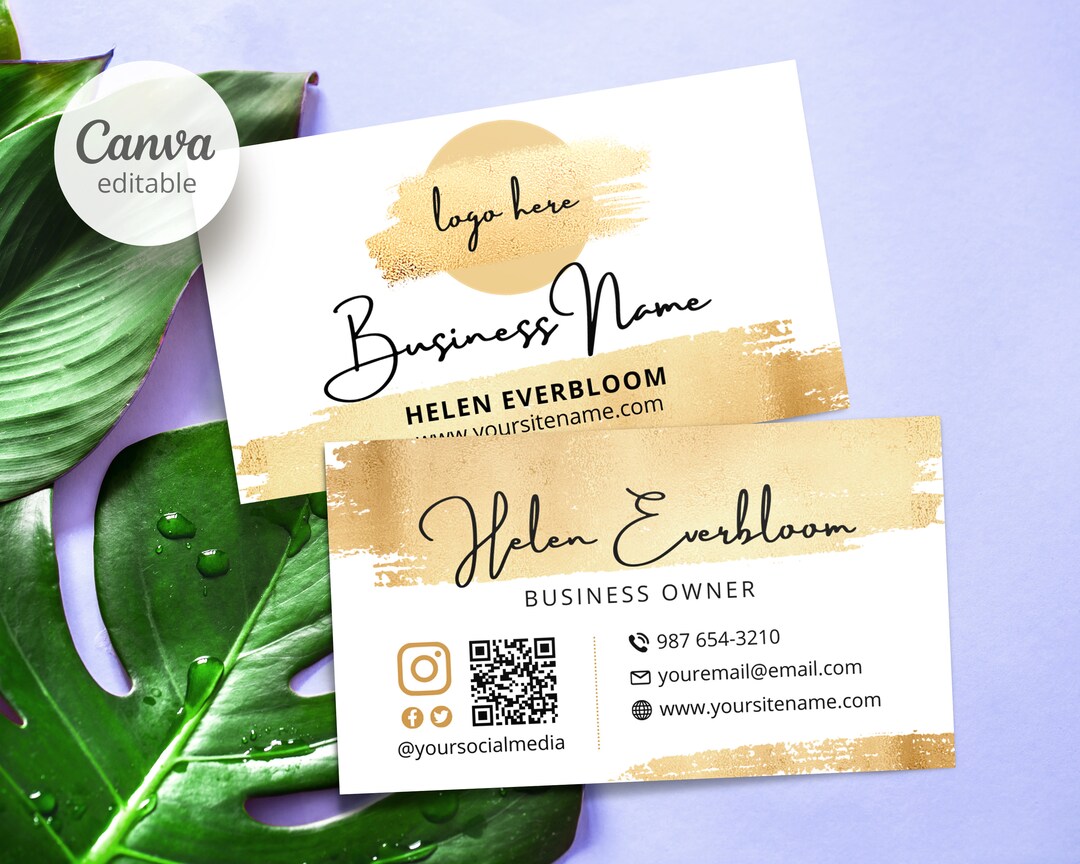 Gold Business Card Template Canva, Business Card Template Instant Download, QR Code Business