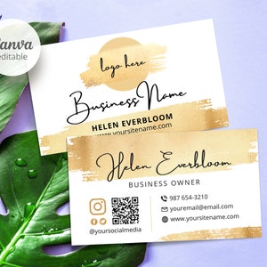 Gold Visitenkarten Vorlage Canva, Visitenkarten Vorlage Sofort Download, QR Code Visitenkarten Vorlage Canva, Visitenkarten Design #3