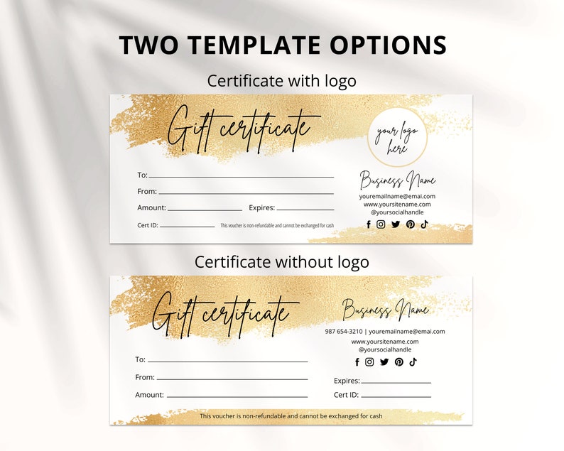 Gold Gift Certificate Template Printable and Editable - Etsy