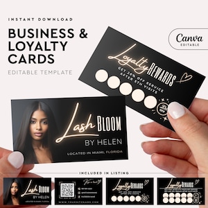 Gold Schwarz Visitenkarte Vorlage, Loyalität Karte Vorlage Salon Belohnungen Lochkarten, Beauty Loyalität Karten, Hair Stylist, Lash Tech, Nail Tech