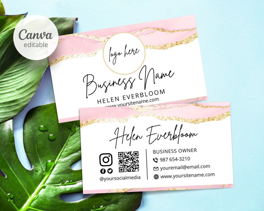 Business Card Template Canva With QR Code, Pink Business Cards Template