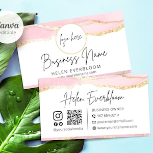 Visitenkarten Vorlage Canva mit QR Code, Rosa Visitenkarten Template Small Business, Visitenkarten Design Template, DIY Visitenkarte #8
