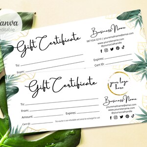 Tropische Geschenkgutschein-Vorlage, druckbare Geschenkkartenvorlage mit Logo, DIY-Gutscheinvorlage druckbar, bearbeitbare Canva-Vorlage #5