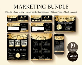 Scan to pay sign, Price list template editable, Thank you card, Gift certificate, Loyalty Business cards, Bundle template, Craft Show Bundle