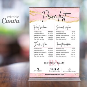 Printable Editable Price List Template Sign for Small Business, Price ...