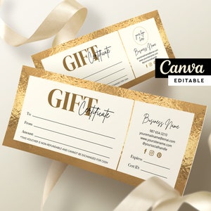 Plantilla de certificado de regalo editable, vale de regalo DIY, certificado de regalo imprimible y editable, plantilla de Canva, vale dorado, tarjeta de regalo n.° 14