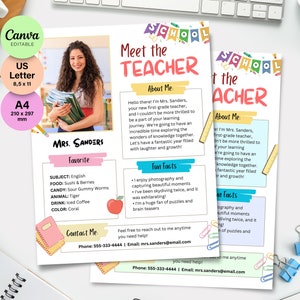 Plantilla editable de carta para conocer al maestro para la escuela primaria / Descarga instantánea imprimible de Canva / Acerca del maestro, Introducción al maestro #1