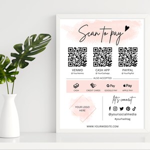 QR Code Scan to Pay Template, Scan to Pay Sign, Payment Sign, Editable Canva Scan to Pay Sign, Sign Template, QR Sign for small Business #2