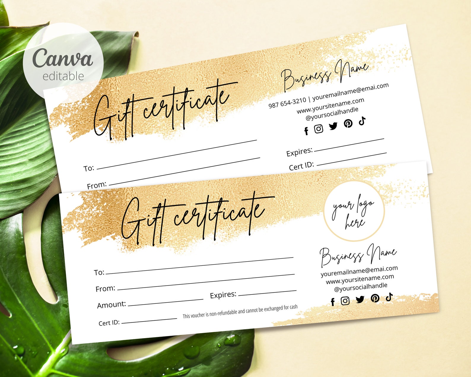 Gold Gift Certificate Template Printable and Editable - Etsy