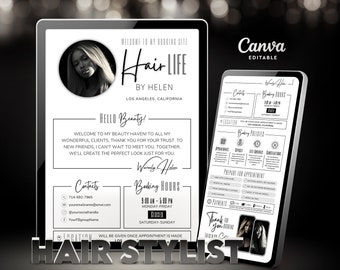 Hair Stylist Acuity Scheduling Template, Black and White Acuity Scheduling Template, Hair Stylist Branding, Website Booking, Canva Templates