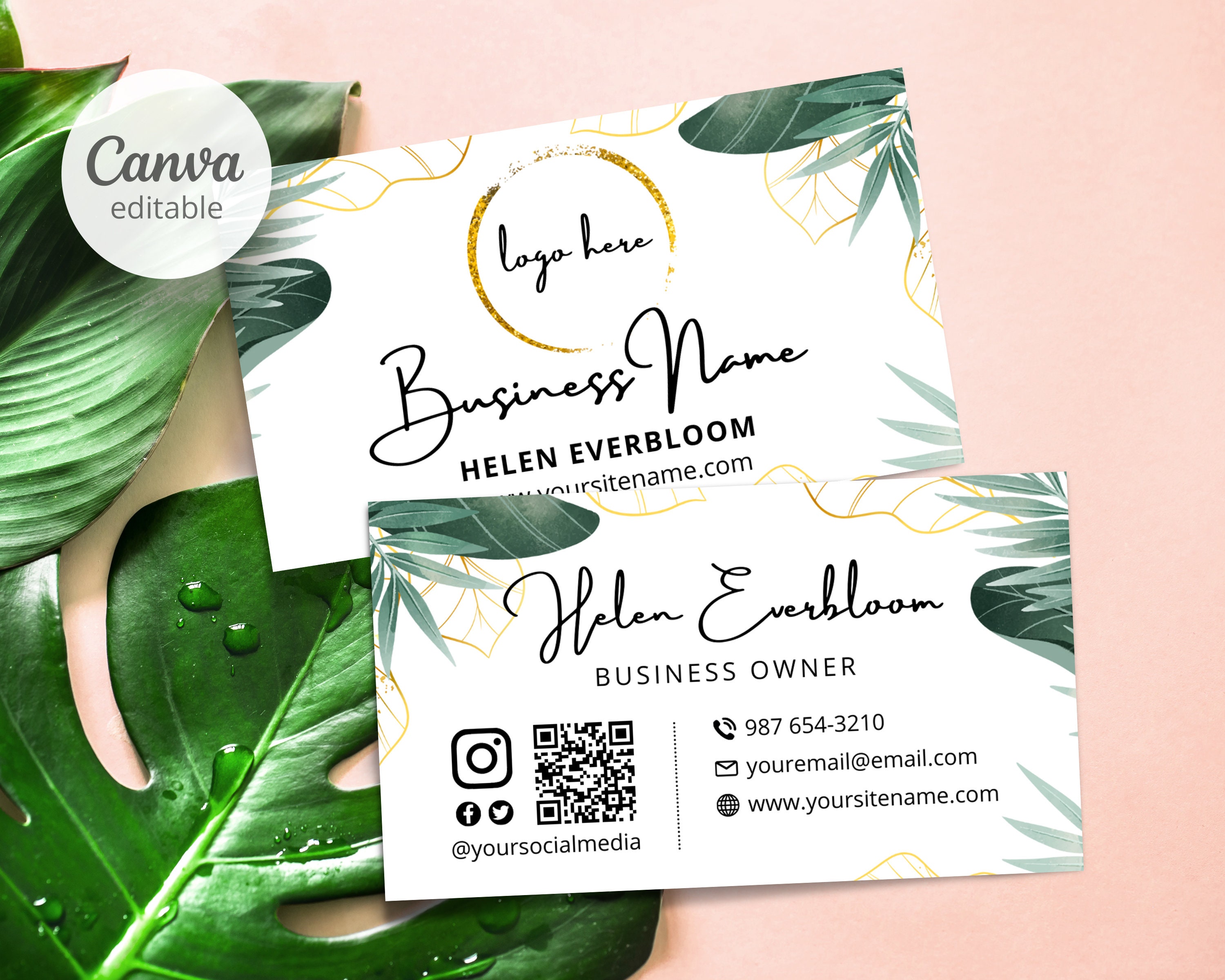 Tropical Business Cards Template Canva QR Code Business Card Etsy