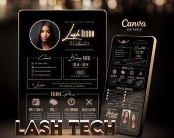 Lash Tech Acuity Booking Scheduling Template, Neon Gold Acuity Scheduling Booking Site Lash Tech, Website templates, Editable Template Canva