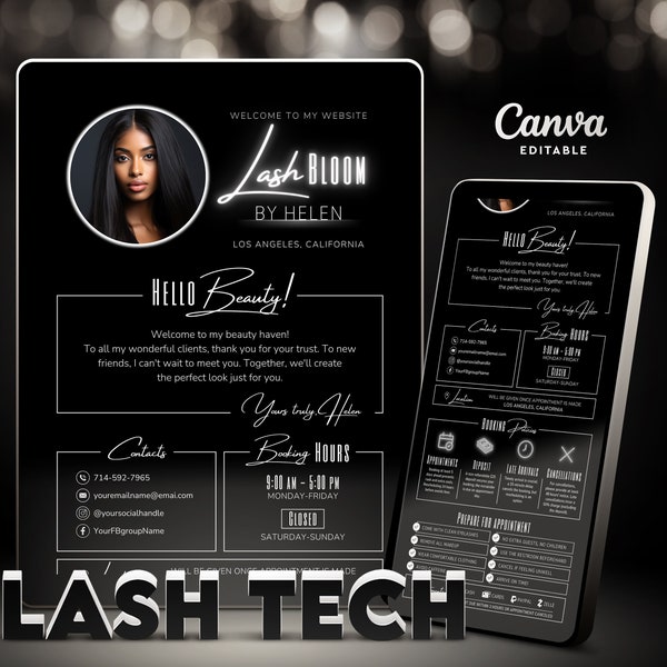 Lash Tech Acuity Scheduling Template, Black and White Website Banner for Lash Tech Branding, Editable Template Canva, Lash Tech Booking Site