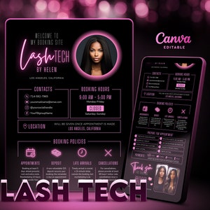 Acuity Scheduling Template Lash Tech Branding, Pink Black Boking Site for Lash Tech, Template Canva, Editable Lash Tech Booking Web Banners