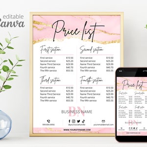 Printable Editable Price List Template Sign for Small Business, Price ...