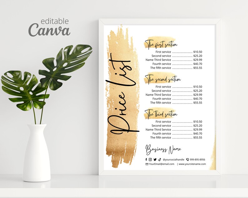 Editable Price List Template Sign for Small Business Etsy