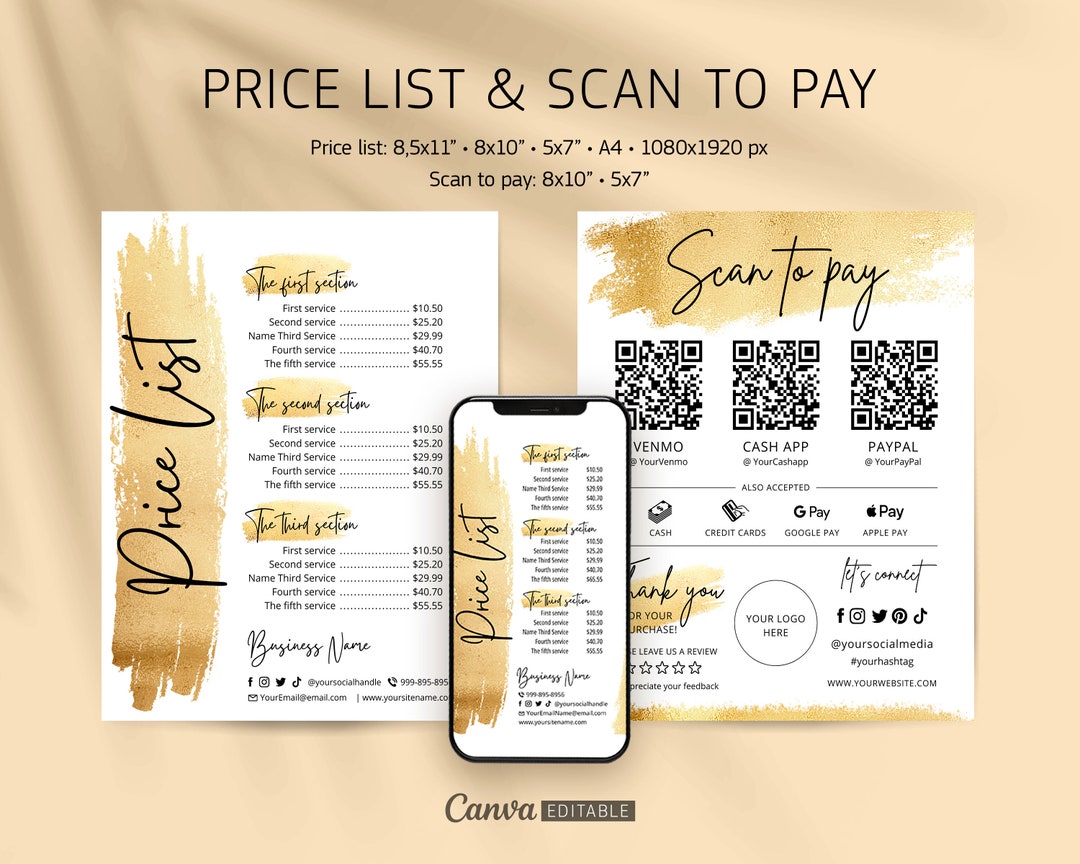 Buy Editable Price List Template Sign & Scan to Pay for Small Business ...