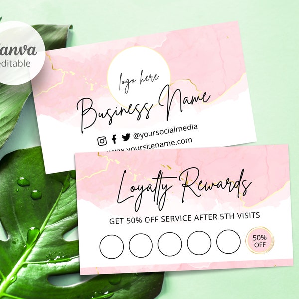 Loyalty Card Template Punch Card Template Canva, Small Business Cards Template Loyalty Punch Card Printable, Pink Design Business Cards #1