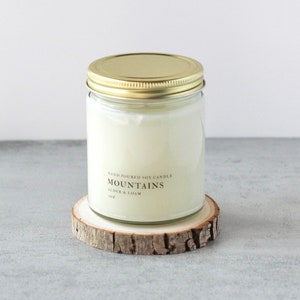 Mountains Soy Candle, Hand Poured, Natural, Eco Friendly, Fresh Earthy Scent, 7 oz Jar