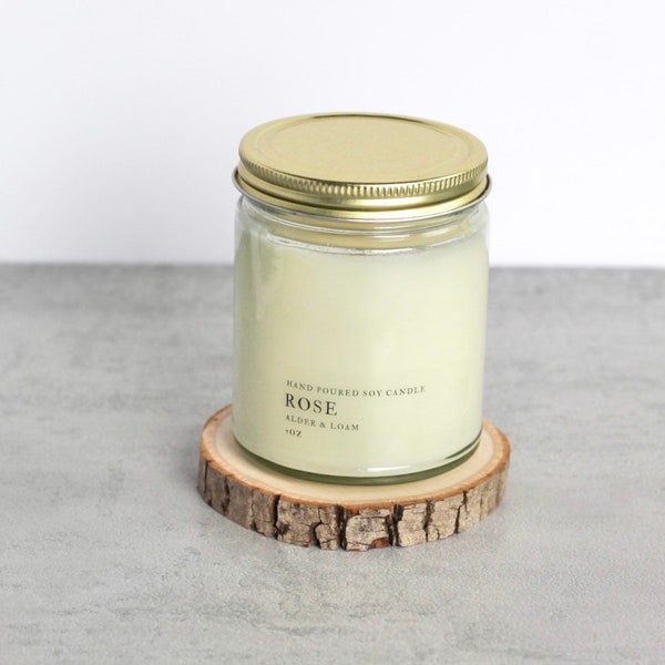 Rose Soy Candle, Hand Poured, Natural, Eco Friendly, Floral Scent, 7 oz Jar