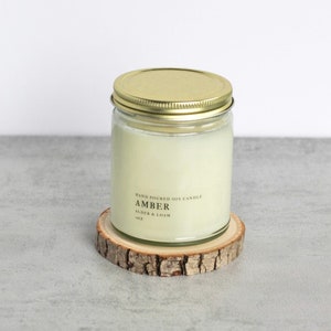 Amber Soy Candle, Hand Poured, Natural, Eco Friendly, Earthy Scent, 7 oz Jar