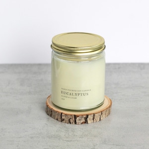 Eucalyptus Soy Candle, Hand Poured, Natural, Eco Friendly, Earthy Scent, 7 oz Jar