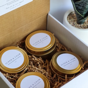 Scented Soy Candle Gift Box, 4 oz Gold Tin Candle Gift Set- Set of 4