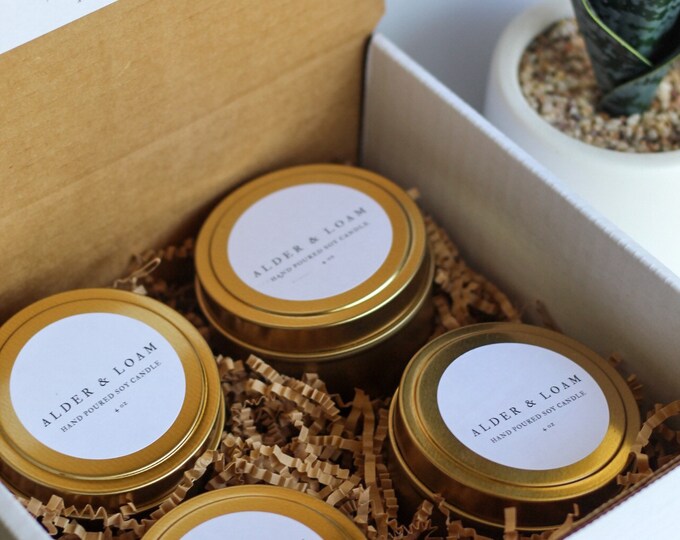 Scented Soy Candle Gift Box 4 Oz Gold Tin Candle Gift Set Etsy
