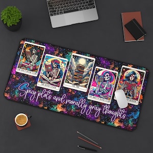 Spicy Plots and Morally Gray Thoughts Desk Mat, Celestial Tarot-Inspired Mouse Pad 32x16 in Book Lovers Desk Accessory
