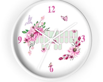 Pink Butterflies Steno Art Court Reporter Horloge murale