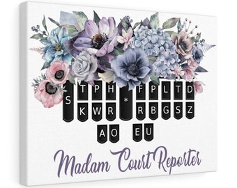 Madam Court Reporter Steno Keyboard Art, Watercolor Digital Art Canvas Gallery Wraps