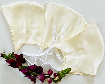 Mascarilla facial de seda color marfil con filtro, lavable y reutilizable, para adultos