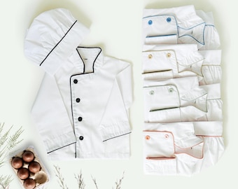 Chaqueta de chef infantil personalizada: conjunto de chaqueta y gorro bordados.