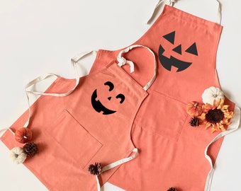 Personalized Cotton Pumpkin carving Apron, Pumpkin Spice, Custom, Adult size Aprons, Kids size fall Apron, Matching halloween Aprons, Autumn