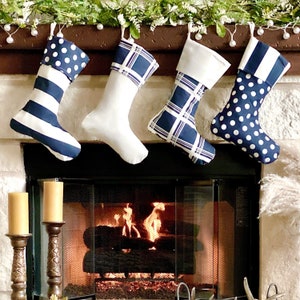 Blue Personalized Christmas Stockings, Embroidered, Polka dot Christmas Stocking, Striped, Plaid Christmas Stocking, Gifts, Holiday,Hanukkah