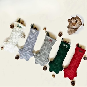 Knitted Paw Christmas Stocking: Personalized Embroidered Pet Stocking