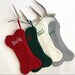 Knitted Personalized Dog Christmas Stocking, Bone Holiday Stocking for Dog, Bone-Shaped, Embroidered Pet Stockings, Red, Beige, Green, Gray 