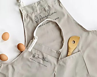 Delantales de algodón personalizados: un regalo de repostería a juego para mamá e hijos