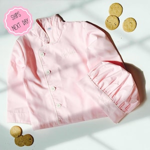Personalized Pink Kids Chef Coat: Embroidered Jacket & Hat Set