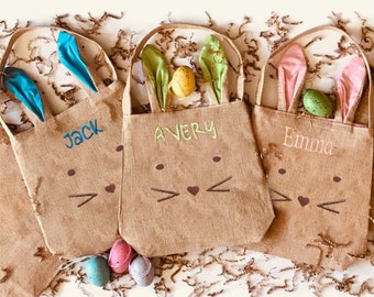 Easter Basket,Personalized Easter Basket, Bunny, Egg Hunt Basket, Embroidered, Custom, Girls Easter Basket, Boys Easter Basket, Burlap, Gift