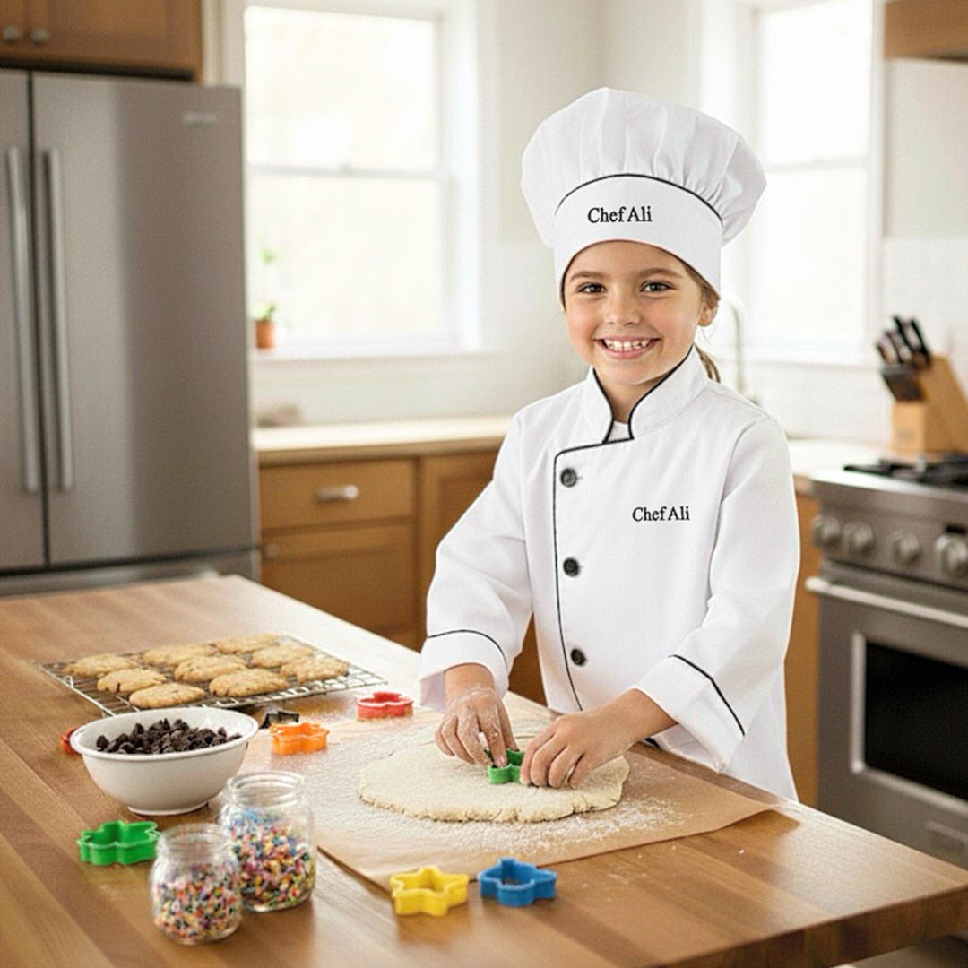 Kids Chef Costume Separates - Chef Jacket & Hat Set For Dress-Up Play (Choose Size 2/4 To 10/12) 2 thumbnail image