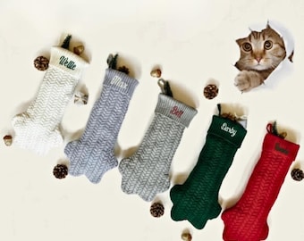 Knitted Paw Christmas Stocking: Personalized Knit Embroidered Pet Stocking, Holiday Decoration