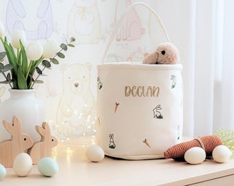 Personalized Easter Basket, Embroidered Bunny Bag, Egg Hunt Tote, Carrot