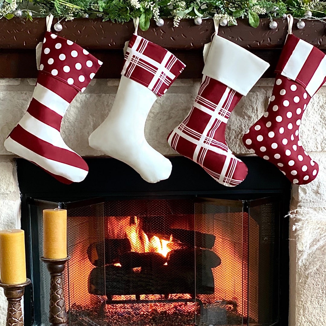 Red Personalized Christmas Stockings, Embroidered, Polka Dot Christmas