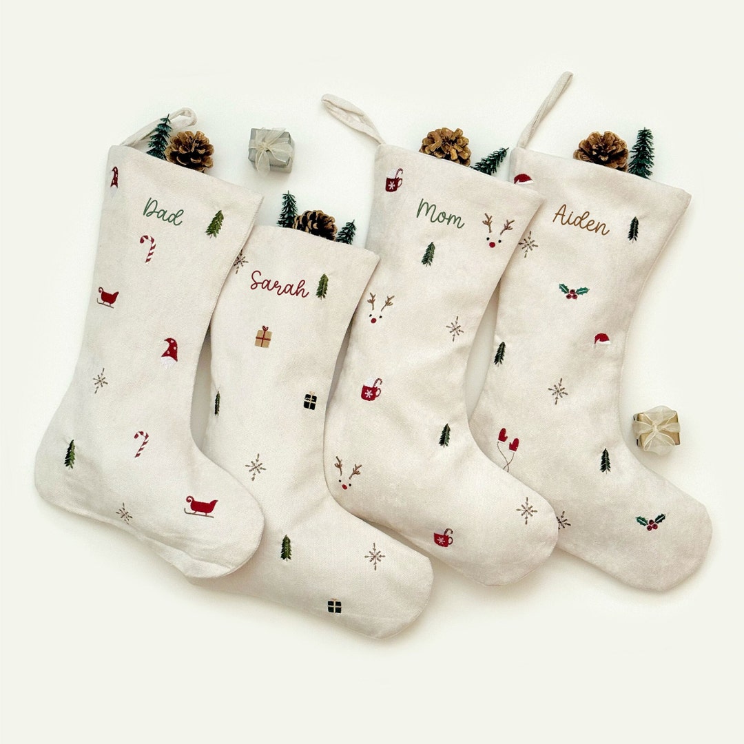 Personalized Embroidered Christmas Stocking: Chenille Family Decor, Holiday Decoration - Style #3, S024 / Olive Green